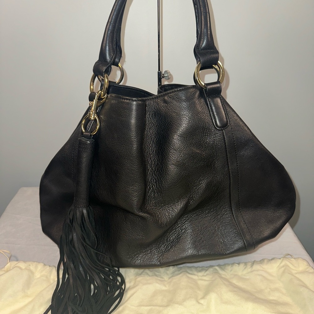 G.I.L.I. Black Leather Hobo Bag with Tassel